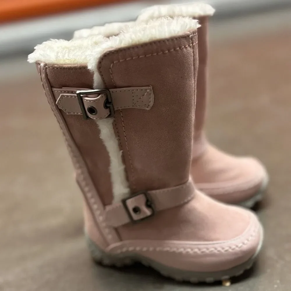 Nine West Naydine Suede Pink Knee High Snow Boots Baby Sz 5 Faux Fur Winter Girl